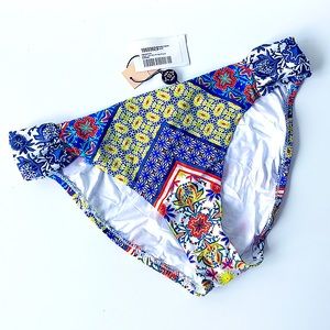 NWT Nanette Lepore patchwork bikini bottoms 8 siren tanga vivid blue orange lime